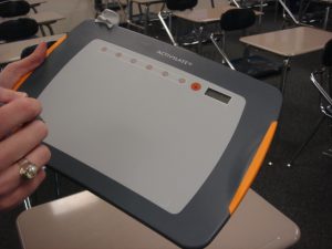 The tablet lets the teacher control the screen from anywhere in the room