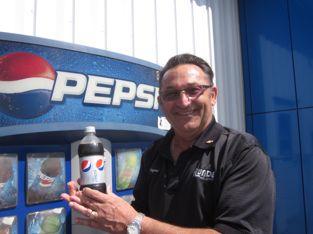 Wayne with his daily dose of Diet Pepsi