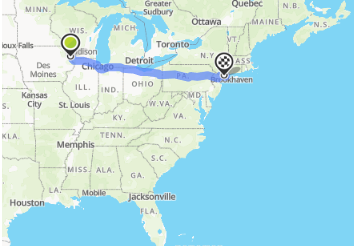 map showing Allen Reyen's trip from Stamford to Hazel Green