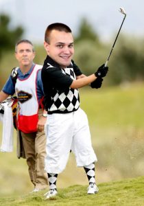 mock up of Kyle Larson playing golf