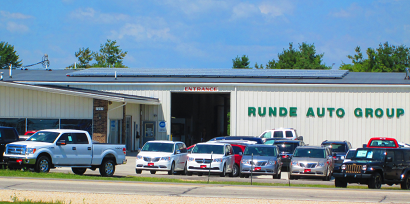 Runde Auto Group of Manchester solar panels on roof of dealership