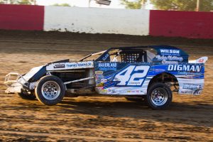 Wes Digman's stock car on the track at the Dubuque Speedway