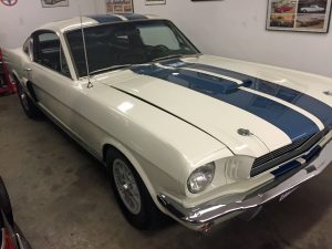 1966 Shelby GT350 white with blue hood stripes