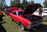 red muscle car parked on grass at the Country Cruisers Car Club show