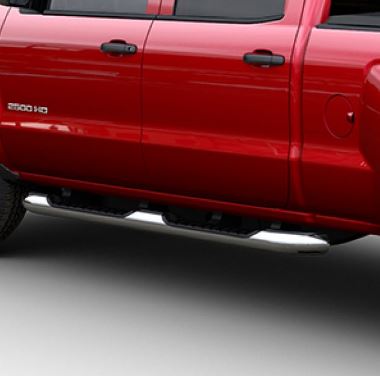 Assist steps on a red Chevy Silverado