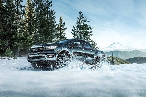 Ford Ranger driving through the snow