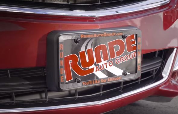 front bumper of Chevy vehicle with Runde Chevrolet license plate tag