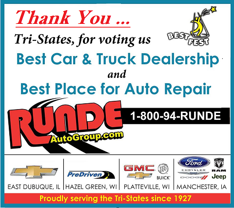 Dubuque Best Fest Banner showing Runde Auto Group as the Winner