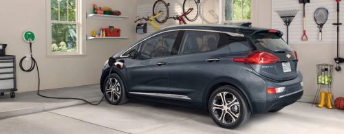 Chevy Bolt charging inside a garage in East Dubuque