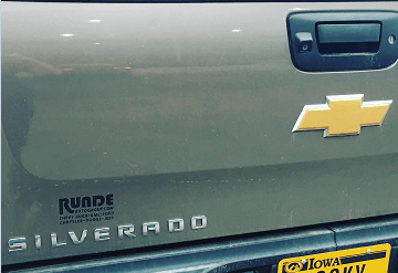 truck tailgate with Runde dealership sticker