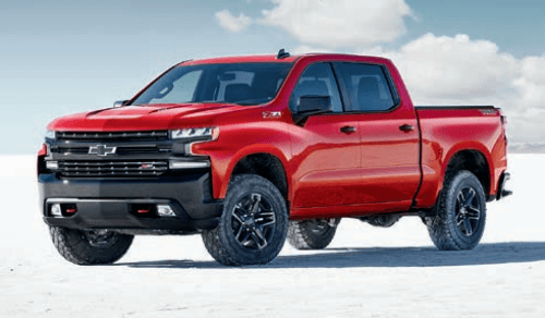 Red Chevy 1500 Trail Boss crew cab