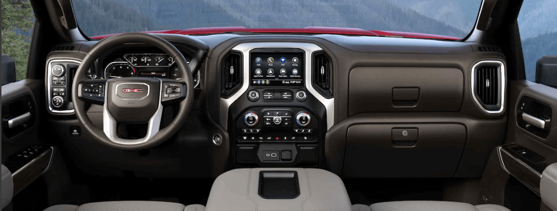 dashboard of a new GMC Sierra HD near Dubuque