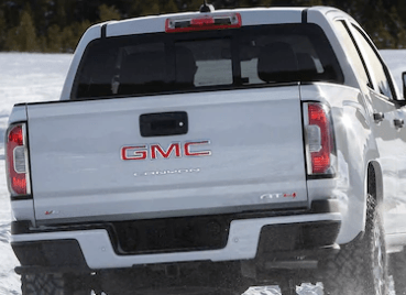 tailgate of a white GMC Canyon AT4