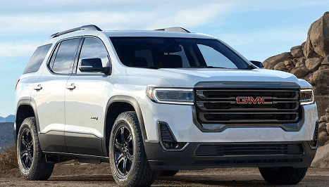 white GMC Acadia with black wheels