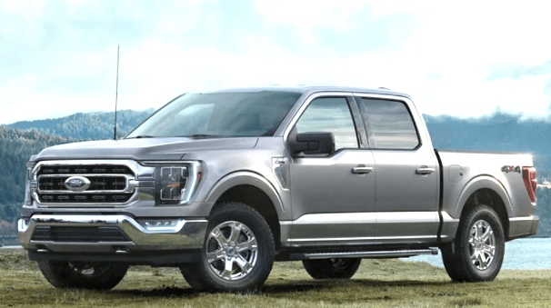 Gray New Ford F-150 with chrome wheels