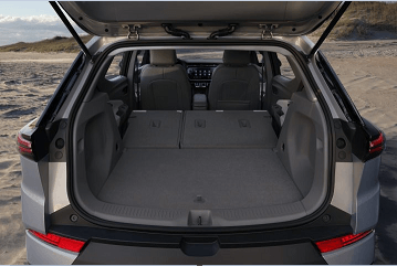 New Chevy Bolt interior cargo space with the hatch opened up and the rear seats folded down