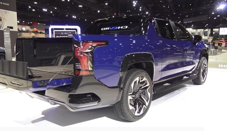 blue Silverado back angle