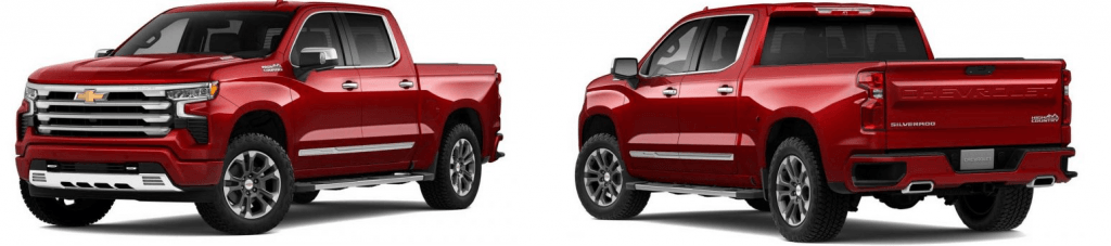 2023 red High Country Silverado front and back